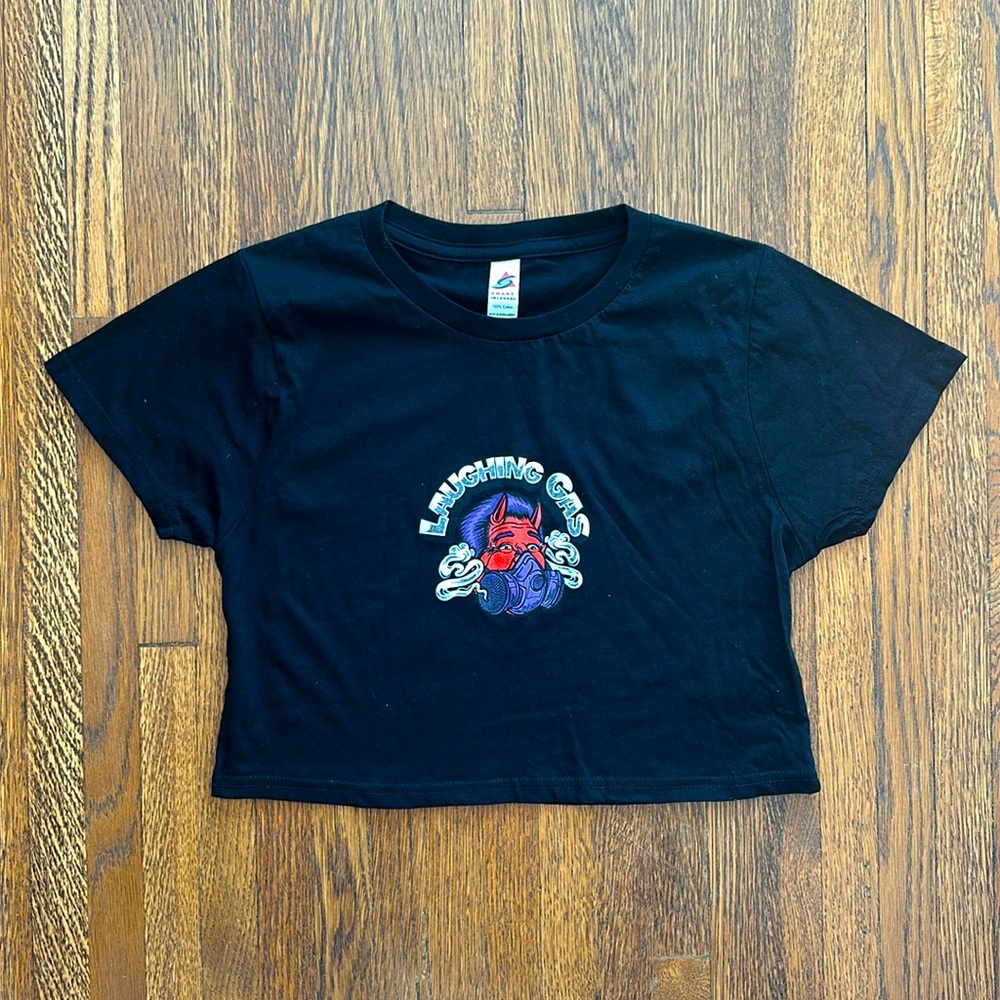 Women’s Black Cotton Graphic Cropped Tee Shirt
